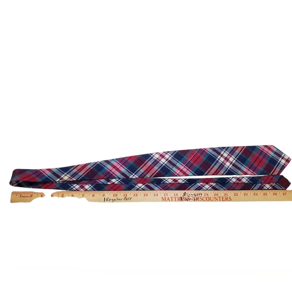Vntg Lands' End Blue and Red Madras Plaid Tie. 54" - Picture 6 of 7